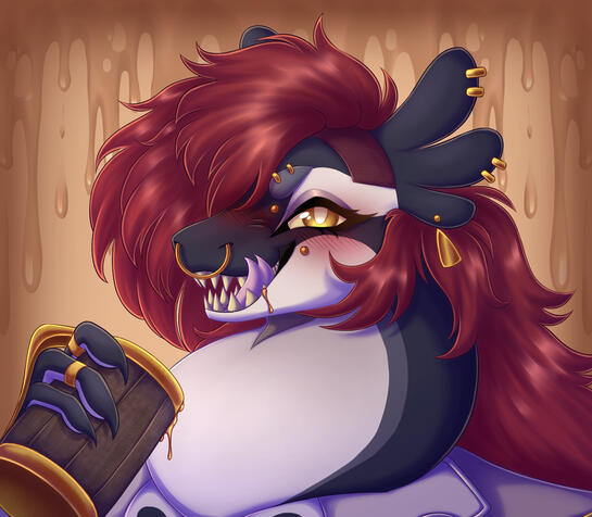 Example of a rendered bust illustration of an anthopomorphic orca character on a simple background