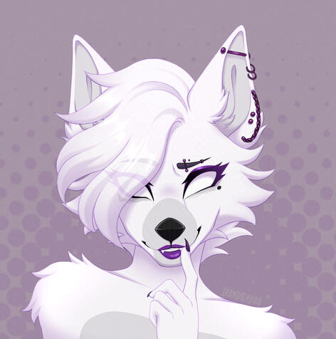 Example of a flat bust illustration of an anthropomorphic wolf character on a simple background